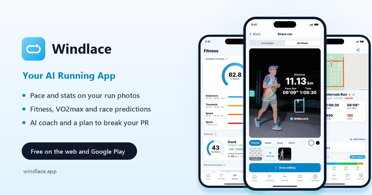 Windlace: AI Running App, Pace Overlays & PR Plans