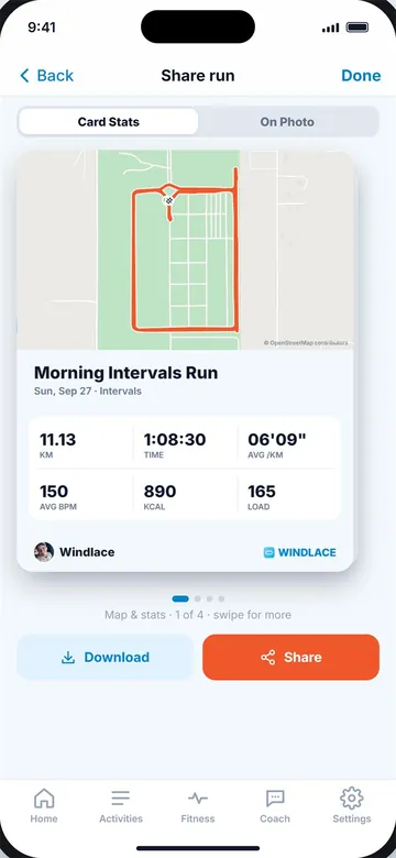 Windlace run share card