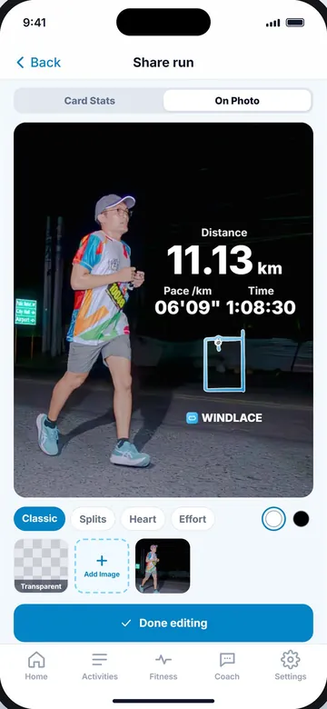 Windlace running stats on a photo